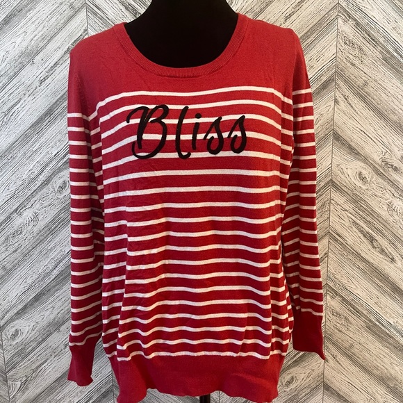 🧑🏼‍🎄 SUMMER + SAGE 🎄Crew Neck Sweater, Red/White Striped, size L - Picture 2 of 6
